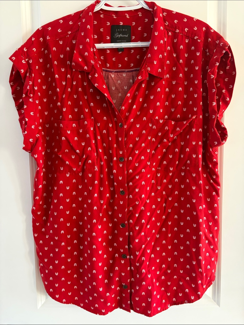 JACHS Girlfriend Red Short-Sleeve Button-Down Shirt with White Micro Print c8